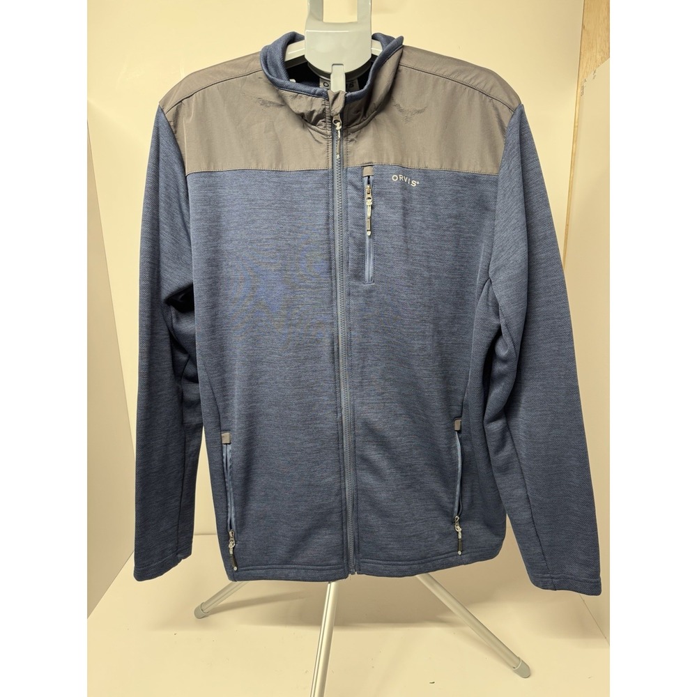 Orvis Men's Full Zip Fleece Jacket XL Navy Blue Gray Outdoor Fishing Hiking
